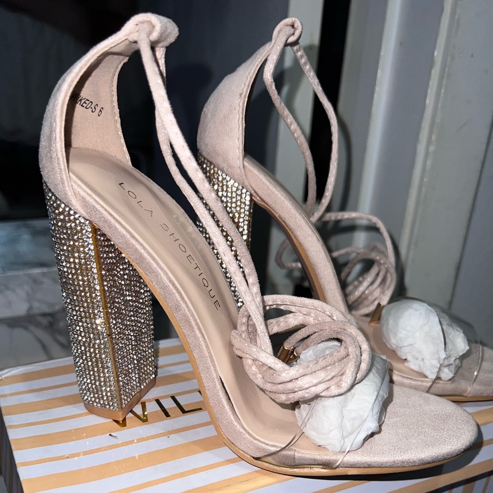 Blush/Nude Rhinestone High Heel with Clear Strap - Picture 11 of 11